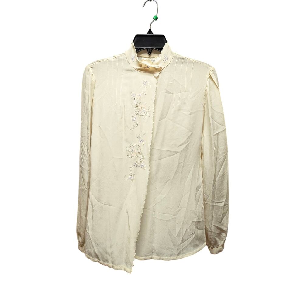 Lloyd Williams Vintage Silk Cream Blouse Floral Embroidered Romantic Cottage 6